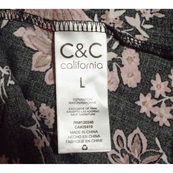 C&C California Black Floral Prairie Style Dress - Drawstring Waist Sz L - Picture 4 of 4